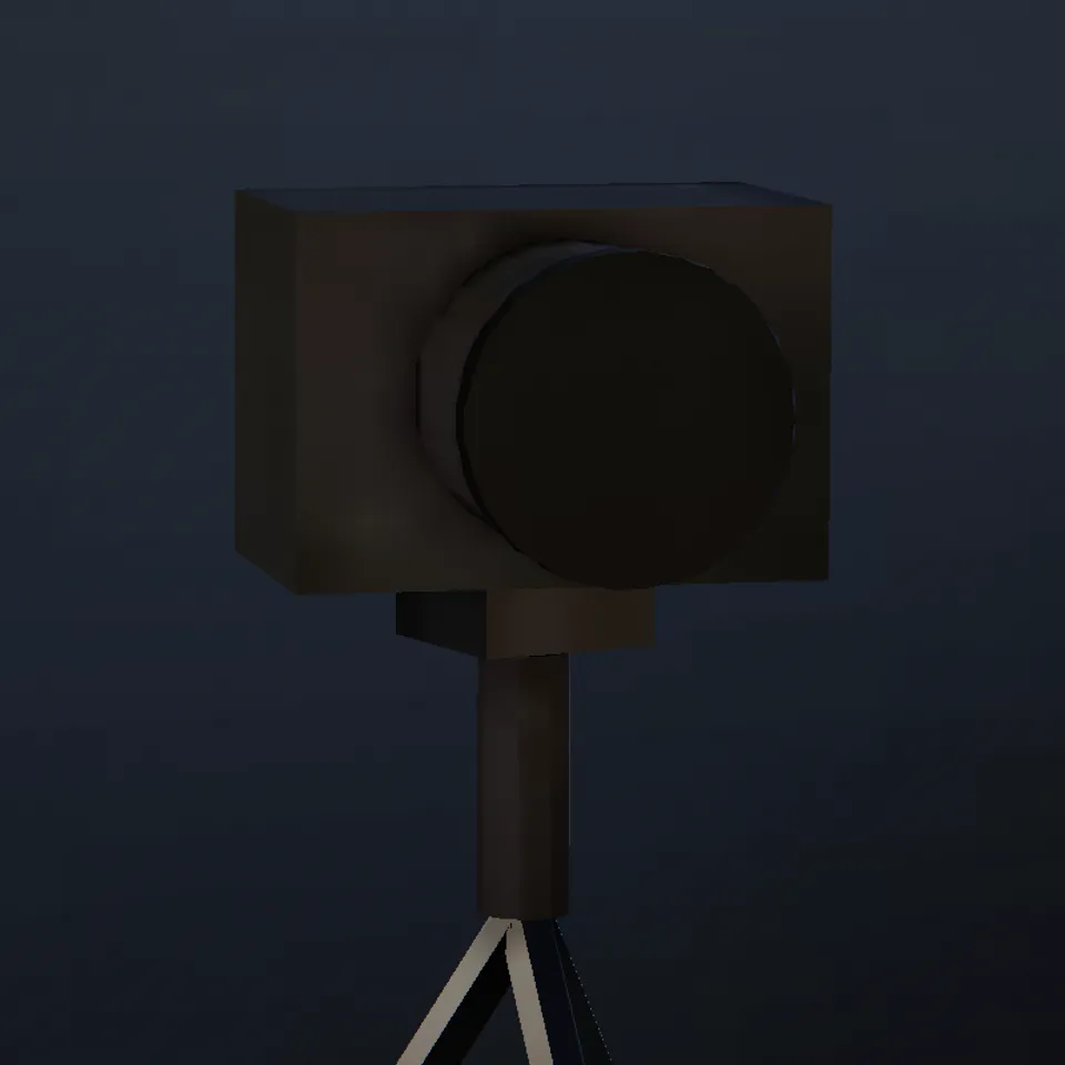 A camera on a tripod in a dark room, waiting.